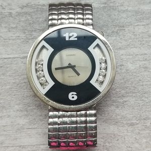 Shannons Quartz Watch Silver Black Face Diamonds